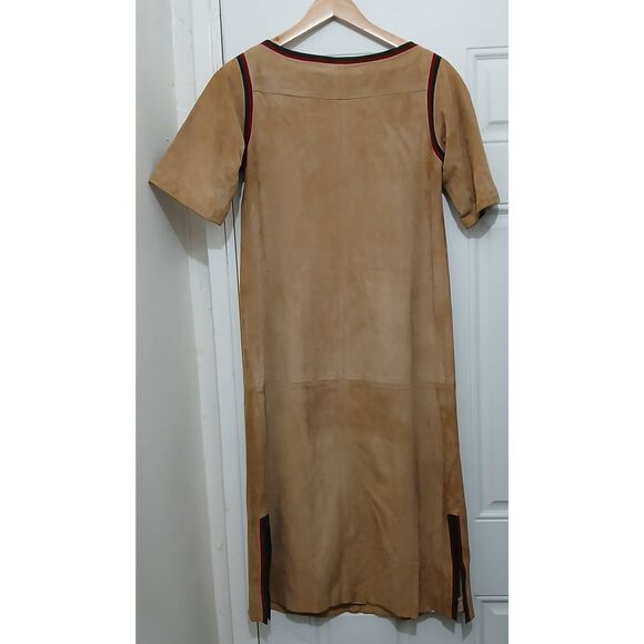 Vintage ted lapidus paris womens small suede leather dress camel Earthtone - Picture 5 of 8